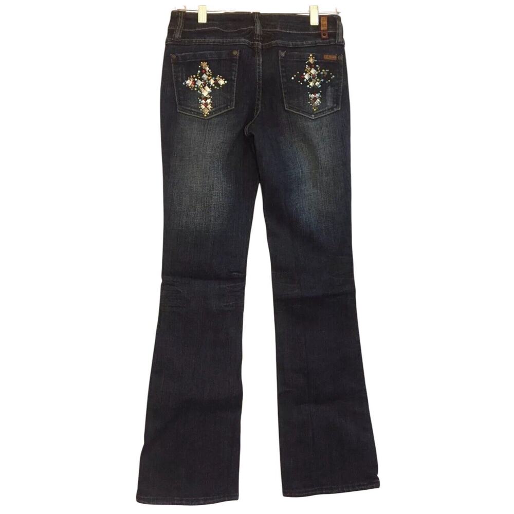 Zana Di Dark Wash Gemstone Cross Embellished Boot Cut Jeans Stretch Sz 7 Y2K